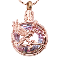 Rose Gold Eagle Bird Circular Crystal Inlay Pendant Necklace Snake Chain B205