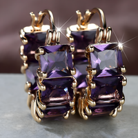 Square Zircon Hoop Earrings for Women | 2.2cm Champagne Gold Plated U Shaped 570