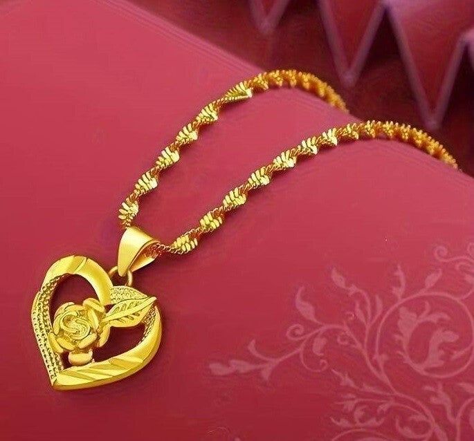 Unified Jewellery 24K Gold Plated Copper Flower HeartShaped Pendant Necklace 129