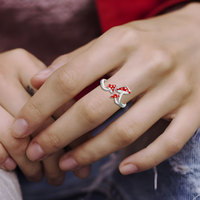 Red Mushroom Ring with Adjustable Opening Neutral Enamel Drip Oil Copper 491