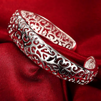 Silver-Plated Hollow Openwork Cuff Bangle Bracelet for Women | Elegant 428