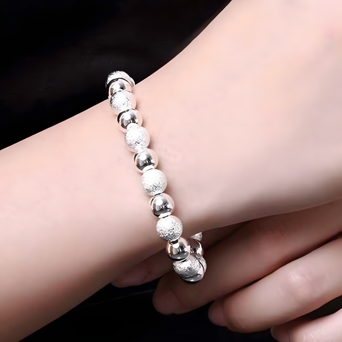 8MM Frosted Beads 925 Sterling Silver Bracelet For Woman Man Wedding Party 1834