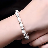 8MM Frosted Beads 925 Sterling Silver Bracelet For Woman Man Wedding Party 1834