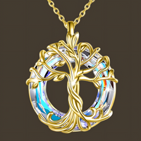 Gold Celtic Tree of Life Necklace with Dazzling Crystal Family Harmony Gift B77