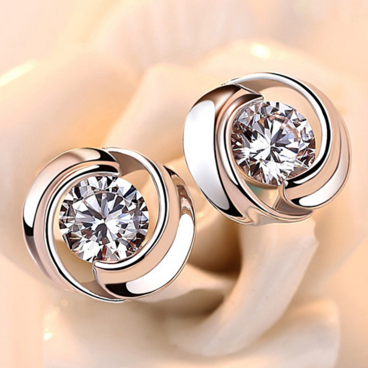 925 Silver-Plated Copper Alloy, Round Cubic Zirconia Stud Earrings for Women 957