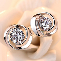 925 Silver-Plated Copper Alloy, Round Cubic Zirconia Stud Earrings for Women 957