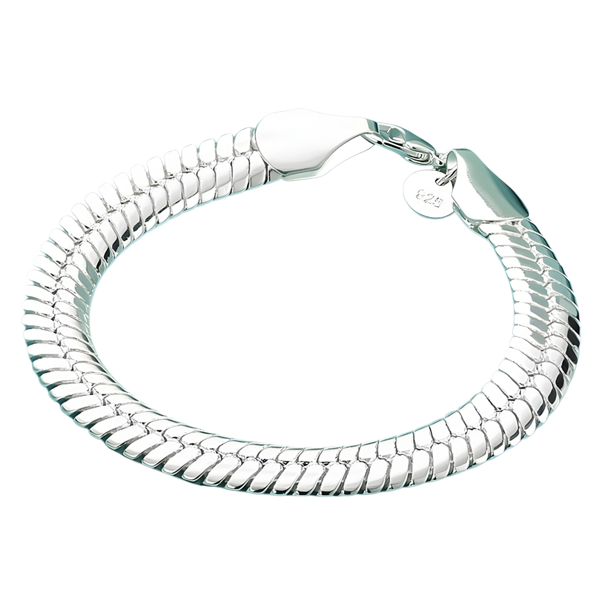 925 Sterling Silver Chain Bracelet for Women - Polished Flat Link Statement 1814