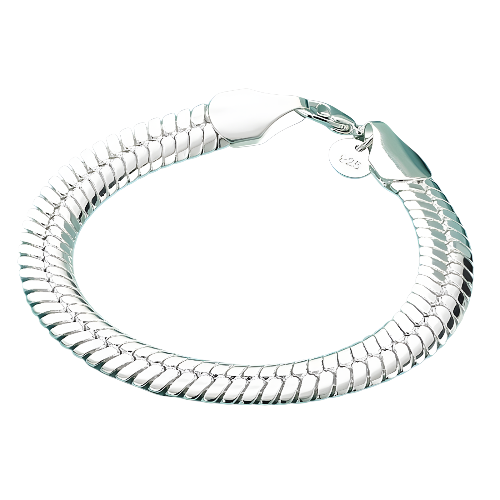 925 Sterling Silver Chain Bracelet for Women - Polished Flat Link Statement 1814