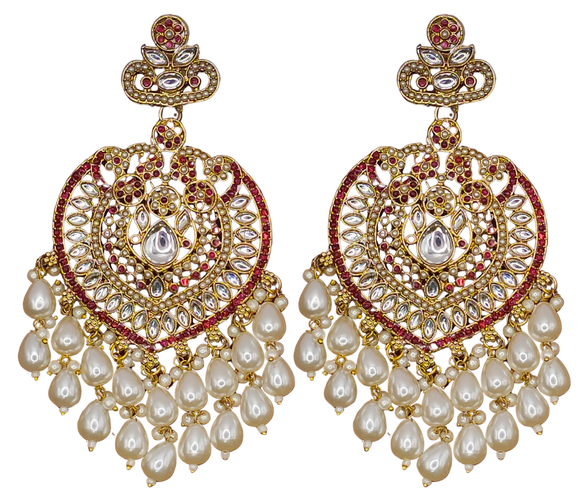 Elegant Bollywood Inspired Gold Kundan Earrings - Traditional Indian Jewelry 220
