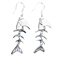 Sterling Silver Fish Skeleton Dangle Earrings - Unique Smiling Fish Jewelry B42