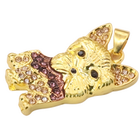 Yorkshire Terrier Dog Pendant Necklace For Women Gold Tone Look Crystal B239