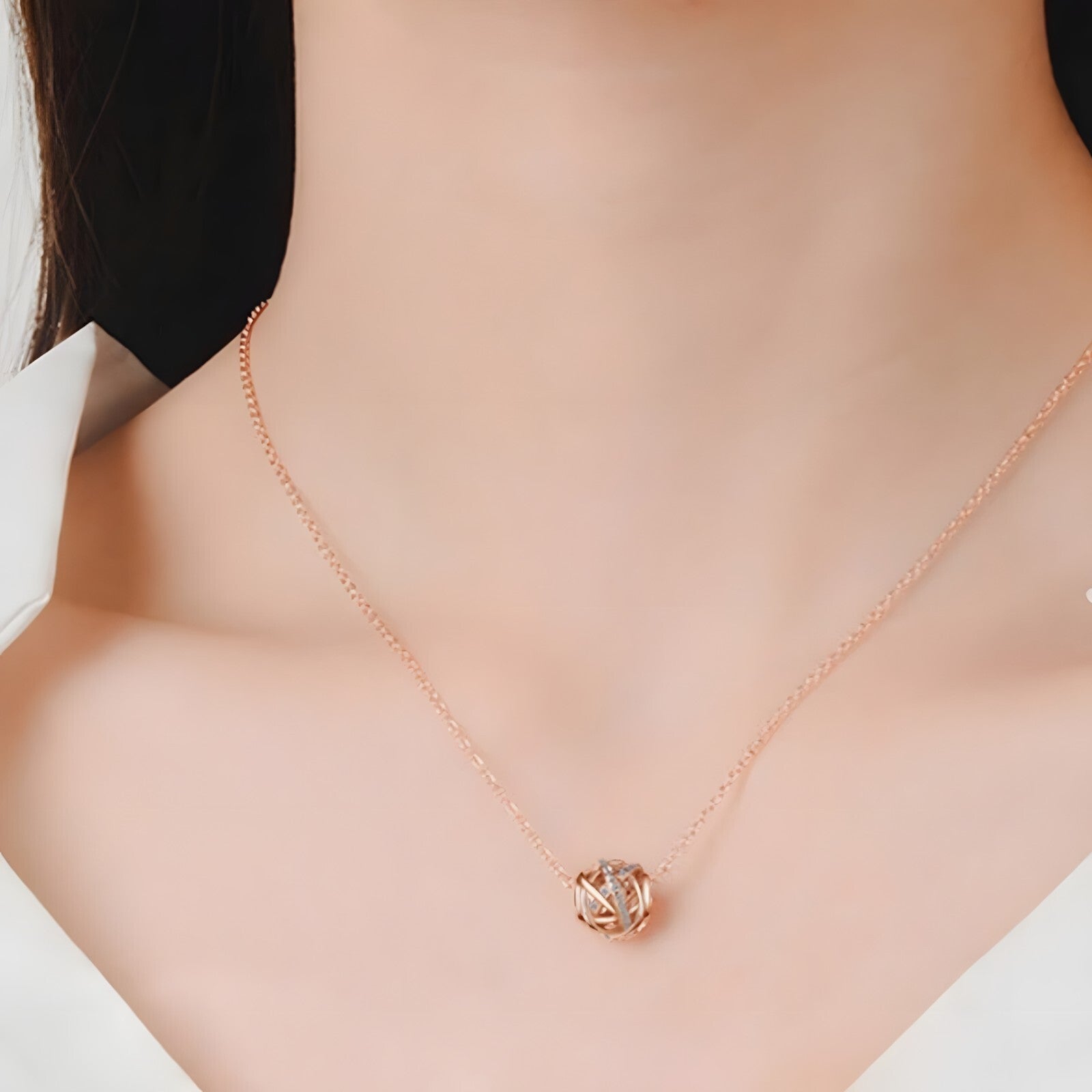 925 Sterling Silver Rose Gold Crisscross Pendant Necklace Elegant Globe 285