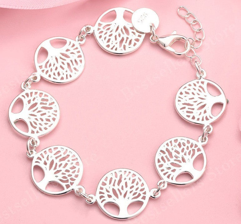 925 Sterling Silver Tree Of Life Bracelet Women Silver Chain Link Charm 1748