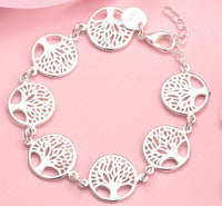 925 Sterling Silver Tree Of Life Bracelet Women Silver Chain Link Charm 1748