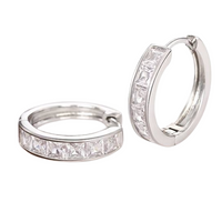Silver Plated Hoop Earrings with Channel-Set Cubic Zirconia Stones, Sleek 155