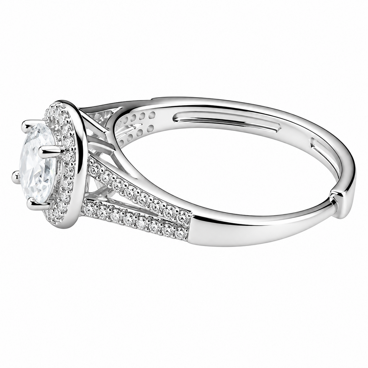 Luxury Round Brilliant Cut Zirconia Halo Ring Adjustable Split Band 1648