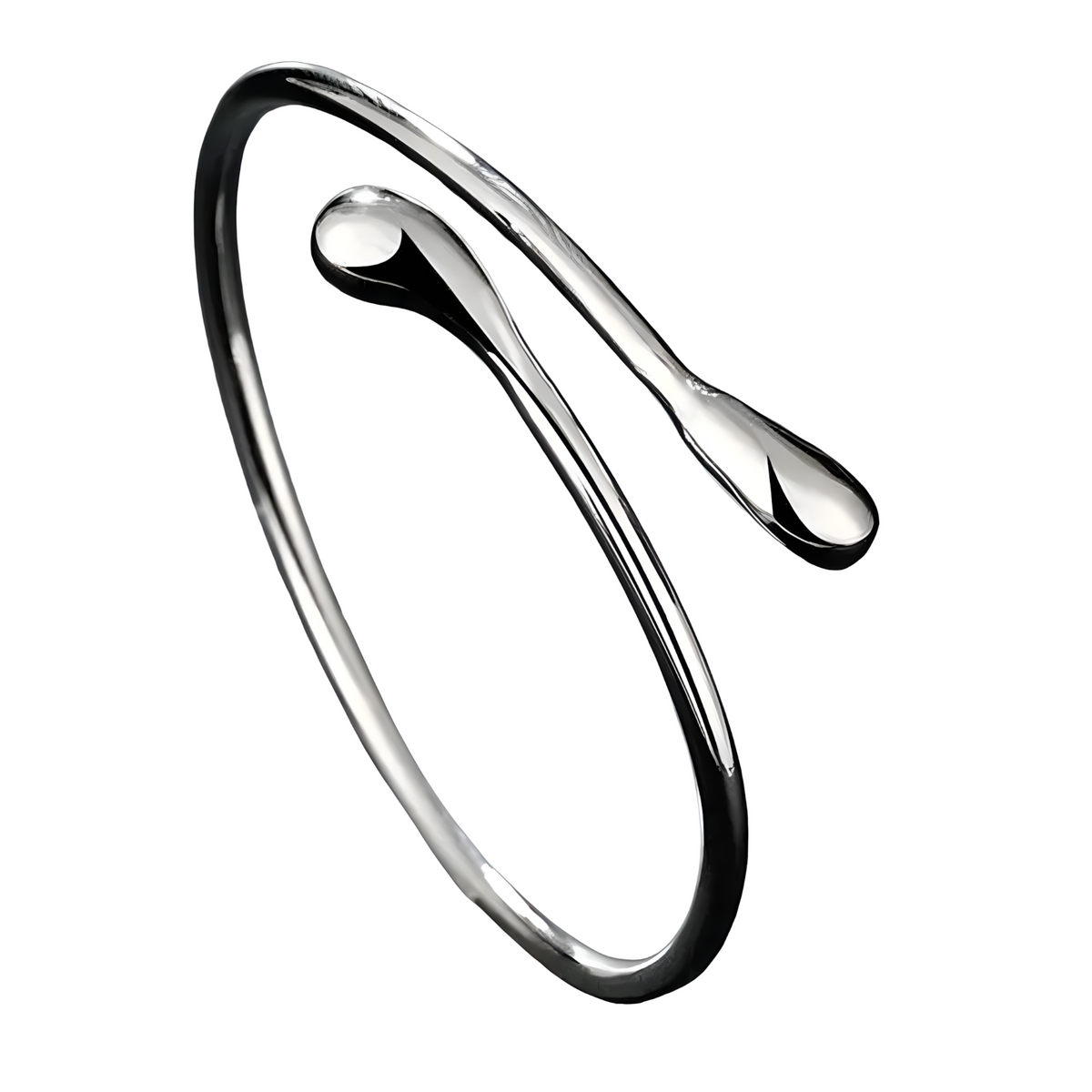 925 Silver-Plated Alloy Open Cuff Bangle Women – Water-Drop Ends, Adjustable 861