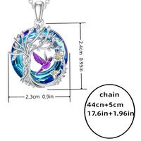 Tree of Life Hummingbird Necklace 925 Sterling Silver Pendant Blue Crystal - B57