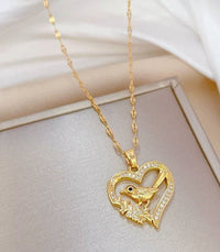 Exquisite Love Heart Bird Full Zircon Luxury Necklace, 14K Gold-Plated Chain 119