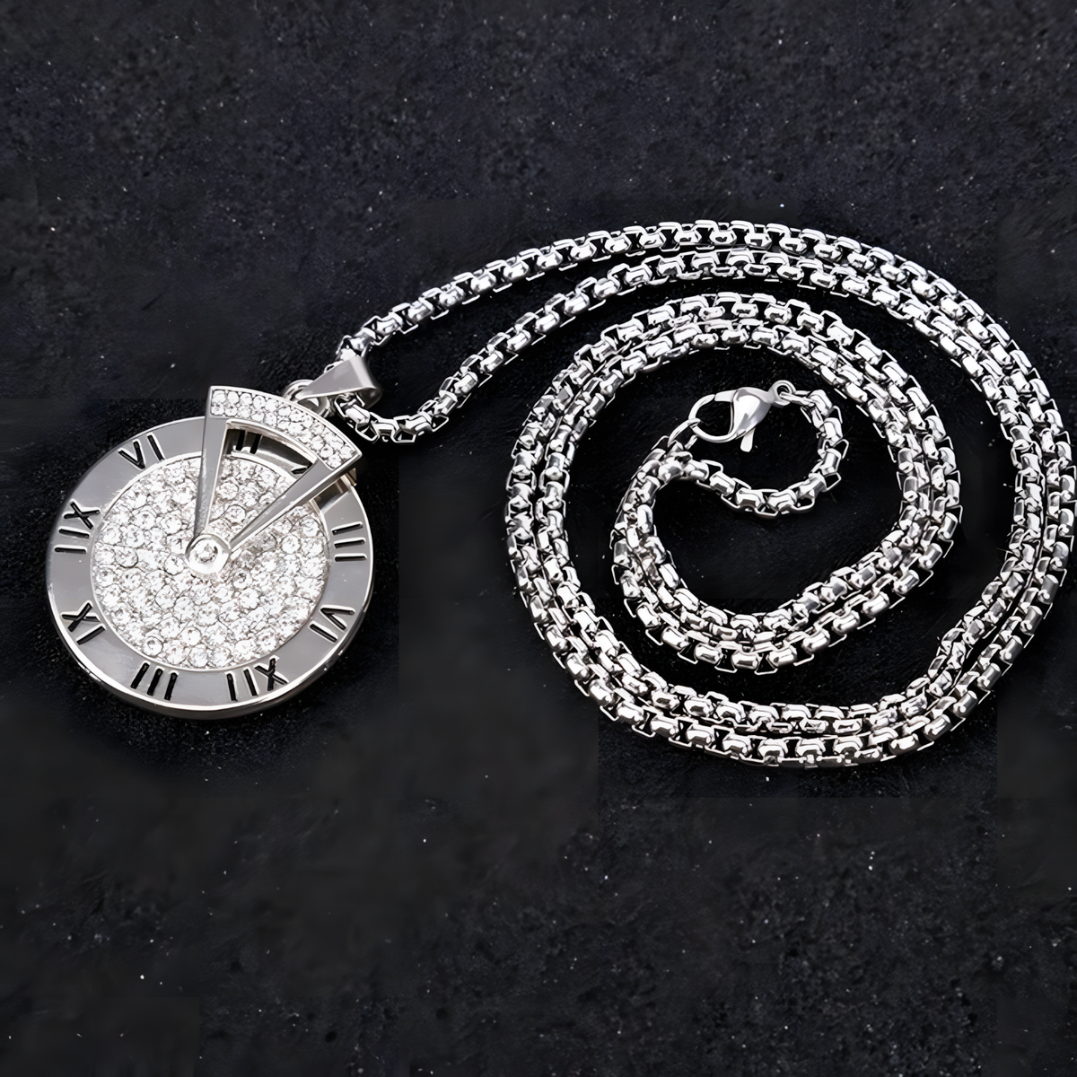 Rotatable Roman Numeral Round Disc Pendant Necklace for Men Hip Hop Spinner 1385