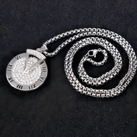 Rotatable Roman Numeral Round Disc Pendant Necklace for Men Hip Hop Spinner 1385