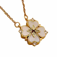 Women's White Four Leaf Clover Heart Pendant Necklace, Openable Crystal 1689