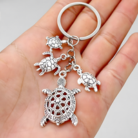 Silver Tone Sea Turtle Family Keychain Mother Father Baby Turtles B30