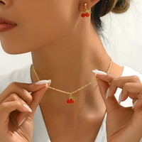 herry Pendant Necklace and Earrings Set Women – Cute Sweet Gold-Tone Fashion 727