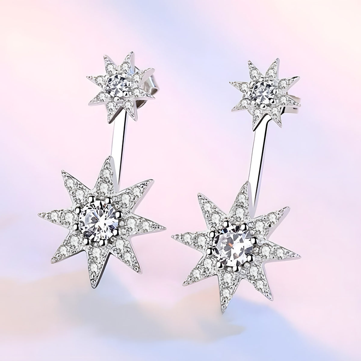 Sparkling Star Drop Earrings for Women - 925 Sterling Silver Elegant Dangle 332