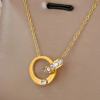 Dual Hoop Pendant Necklace for Women – Real PVD Gold Plated Stainless Steel 741