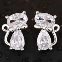 Cat Stud Earrings For Women - Faceted Oval & Teardrop Cubic Zirconia 1436