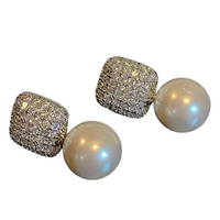 Delicate Square Stud Earrings Imitation Pearl Pendant Zinc Alloy Jewelry 76 UK