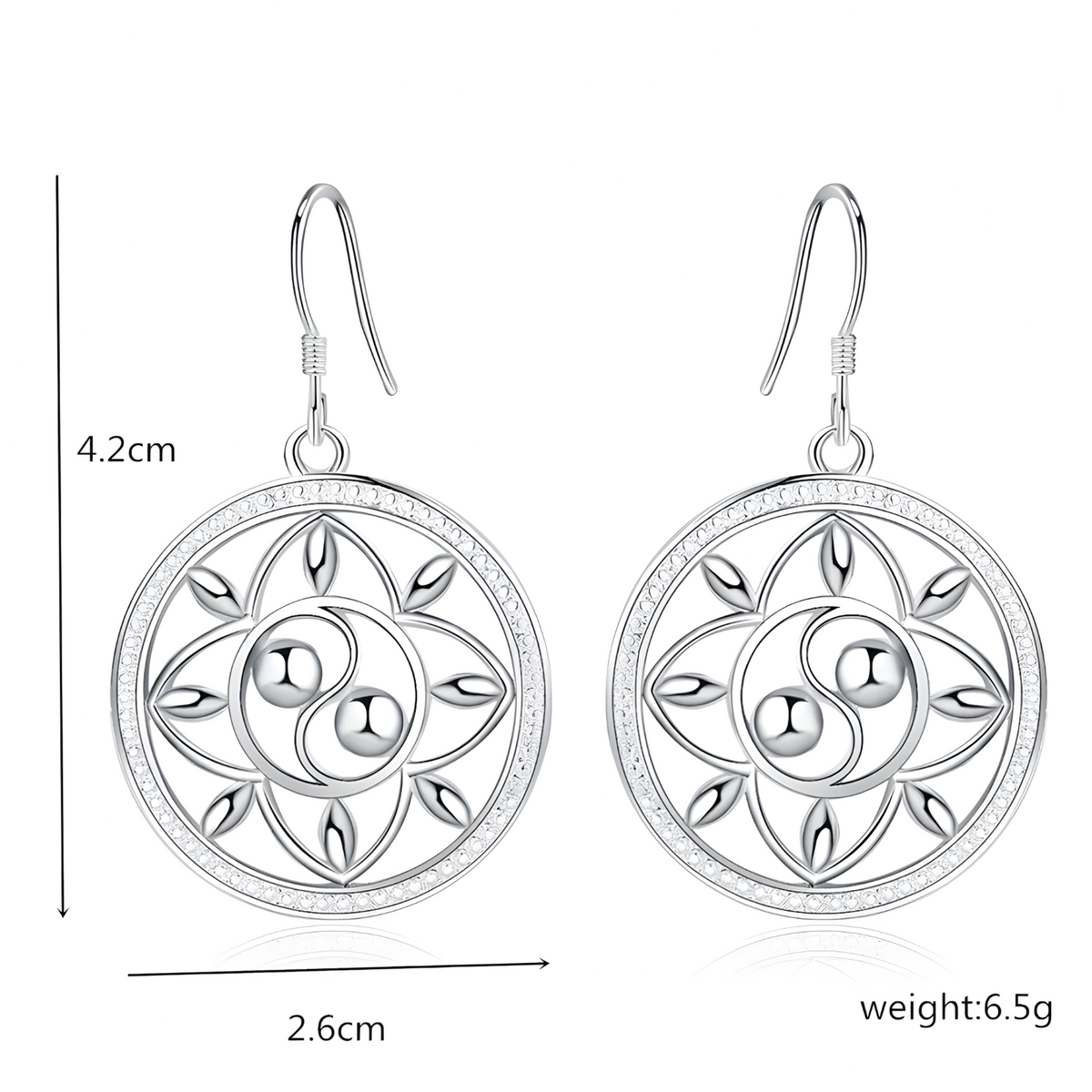 Circular Lotus Drop Earrings for Women, Mandala Style Round Dangle Earrings 1422