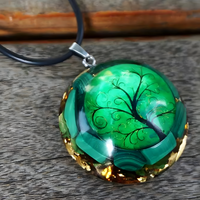 Orgonite Energy Pendant Green Malachite Tree Of Life Necklace –Resin Orgone 1075