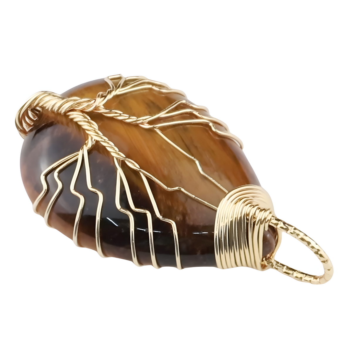 Gold Tiger Eye Tree Of Life Pendant Necklace For Women Oval Gemstone 1341