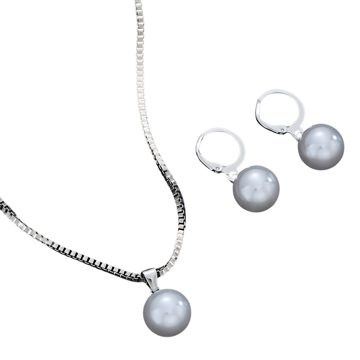 Women’s Classic Silver-Tone Pearl Necklace Earring Set Fashion Jewelry 707