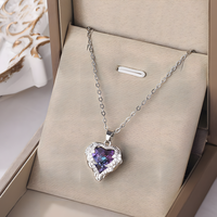 Heart Pendant Necklace for Women, Rose Gold Plated Cubic Zirconia Stainless B163