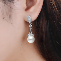 Women’s Silver-Plated Drop Earrings Sparkling Cubic Zirconia & Pearl 908