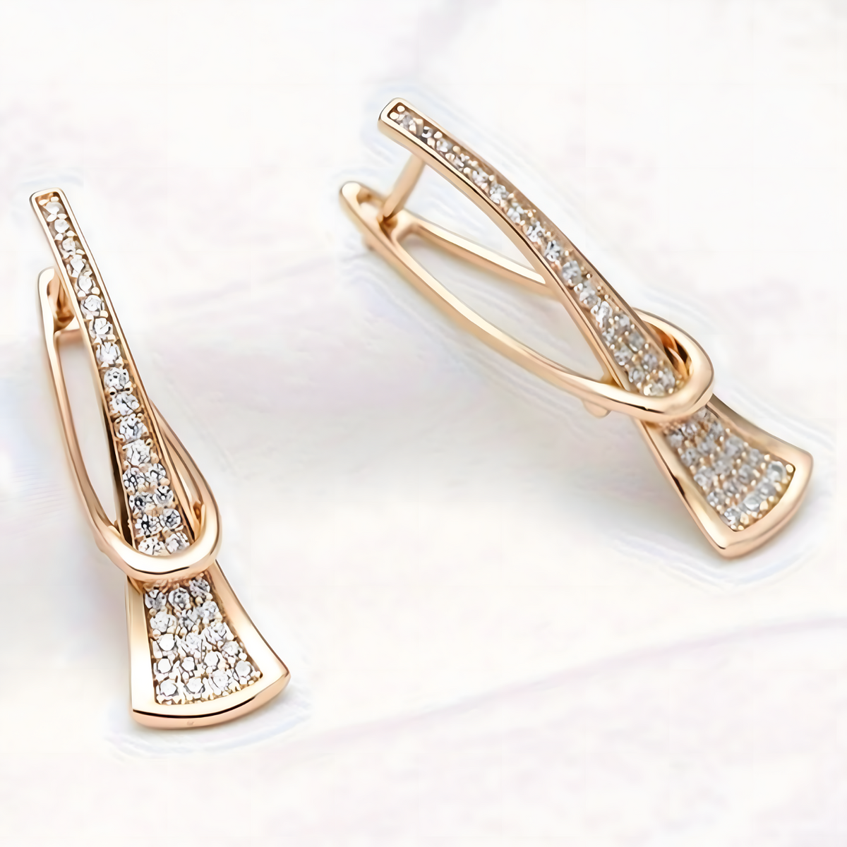 Rose Gold Zircon Loop Earrings for Women – Sparkling Inlaid Crystal Dangle 678