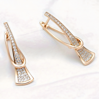 Rose Gold Zircon Loop Earrings for Women – Sparkling Inlaid Crystal Dangle 678