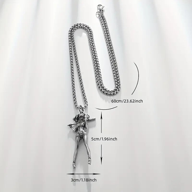 Exquisite Silver Necklace With Female Playing Baseball Pendant For Men 60 UK