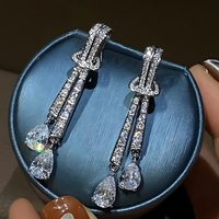 Bling Long Tassel Drop Earrings Women Geometric CZ Dangle Earrings Trendy 1390