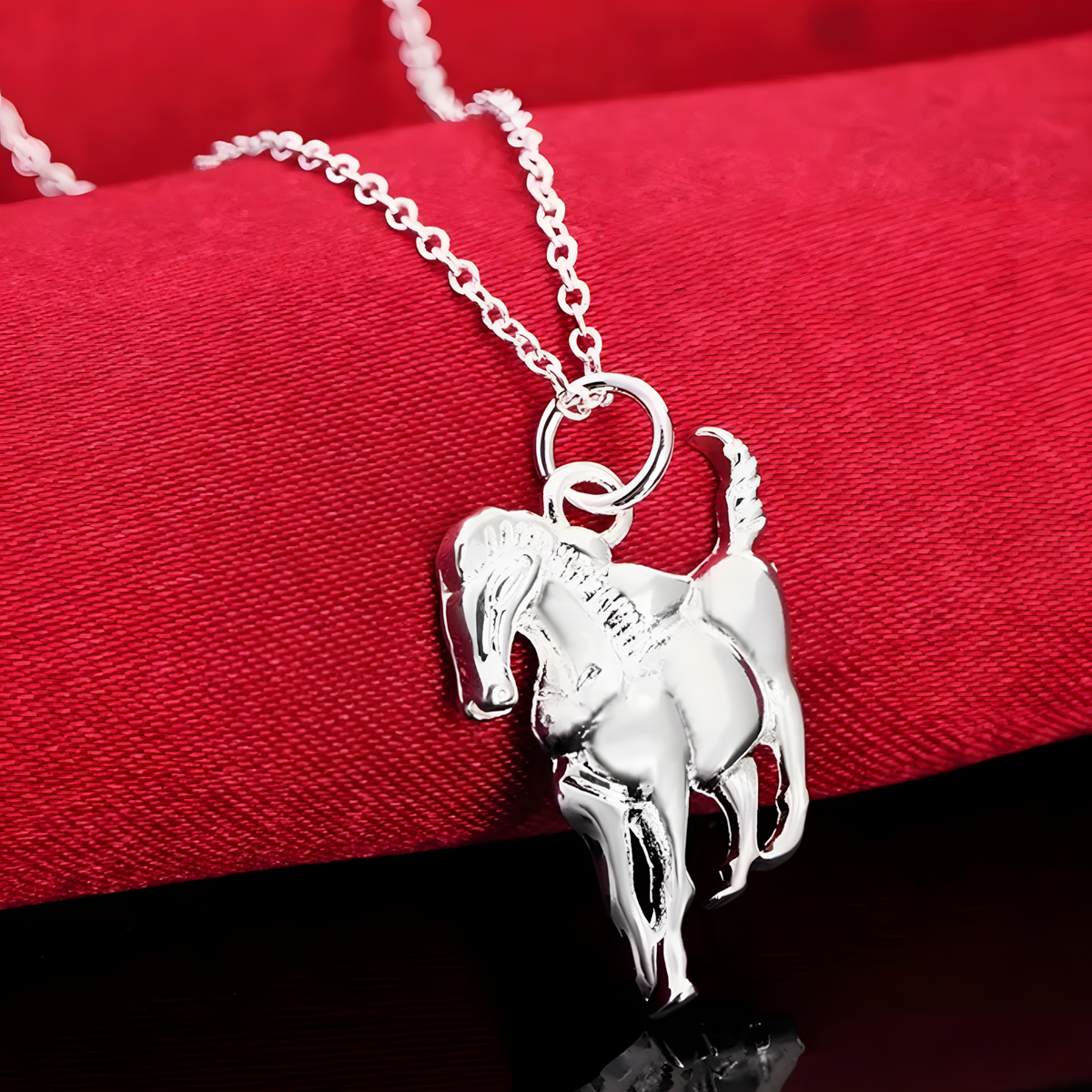 925 Sterling Silver Horse Head Charm with Chain, Modern Equestrian Horseback 476