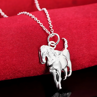 925 Sterling Silver Horse Head Charm with Chain, Modern Equestrian Horseback 476