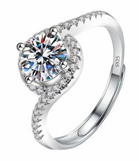 Women's Elegant Adjustable Zircon Halo Ring, Round Brilliant Engagement 1634