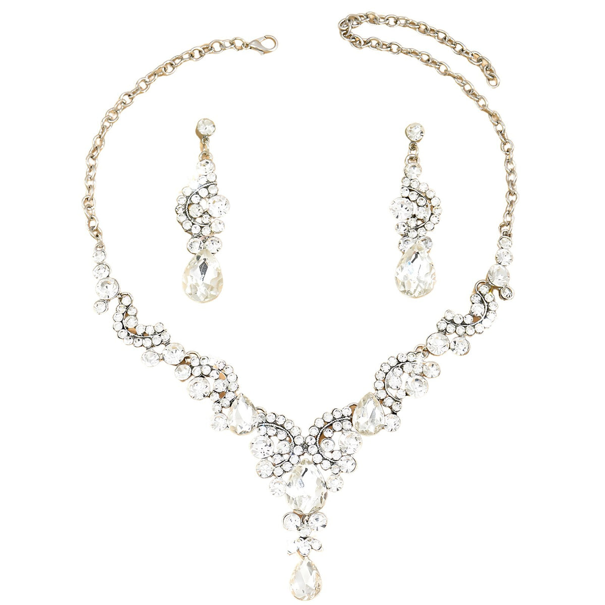 Women Trendy Necklace+Earrings Clear Crystal Wedding Party Bride Necklace 279