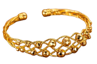 24K Gold Plated Copper Cuff Bracelet for Women, Adjustable Open Bangle Shiny 122