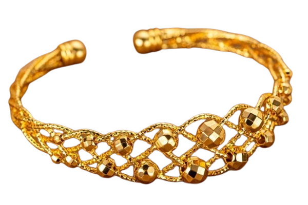 24K Gold Plated Copper Cuff Bracelet for Women, Adjustable Open Bangle Shiny 122
