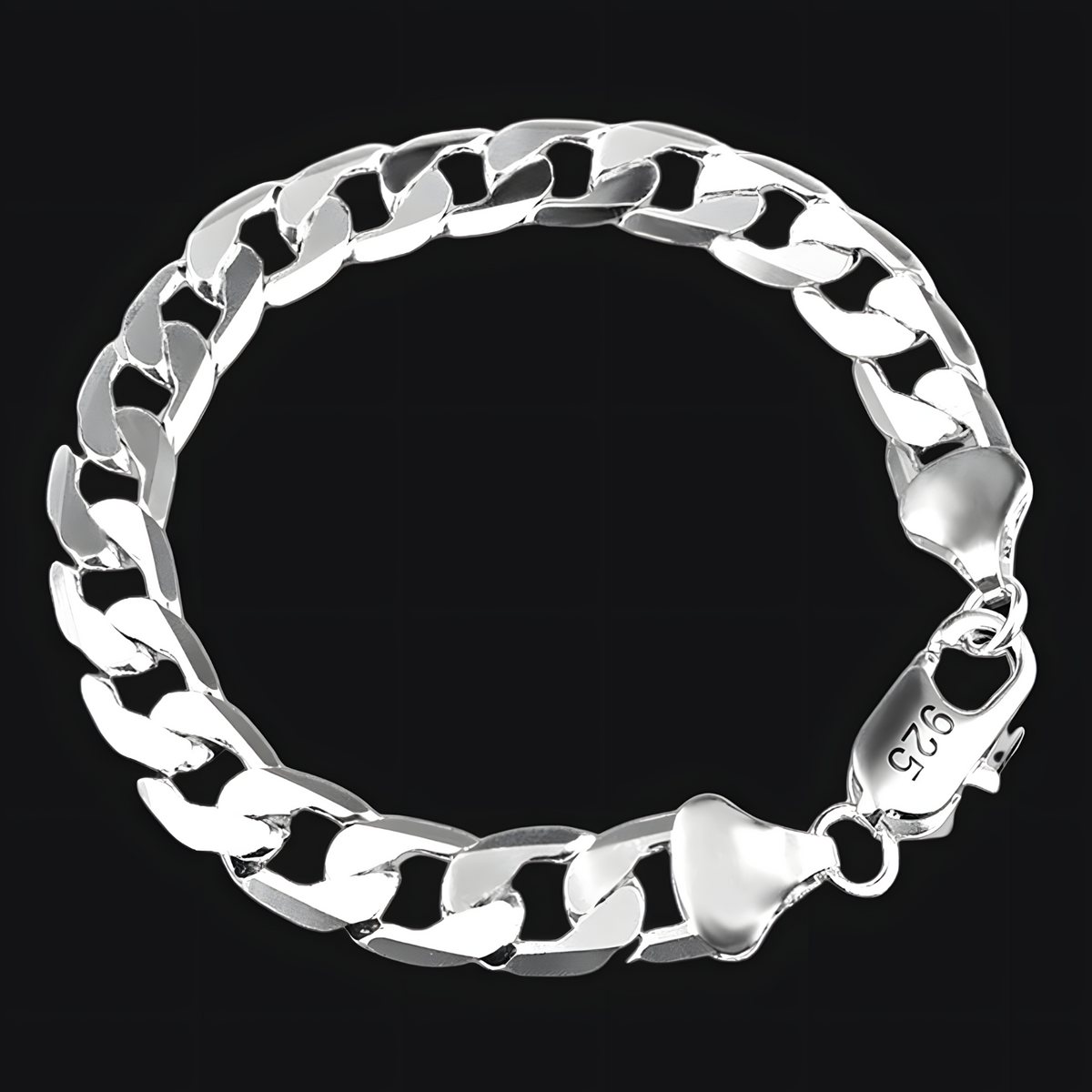 925 Silver-Plated Cuban Curb Chain Bracelet Copper Alloy Base MirrorPolished 874