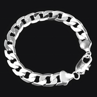 925 Silver-Plated Cuban Curb Chain Bracelet Copper Alloy Base MirrorPolished 874